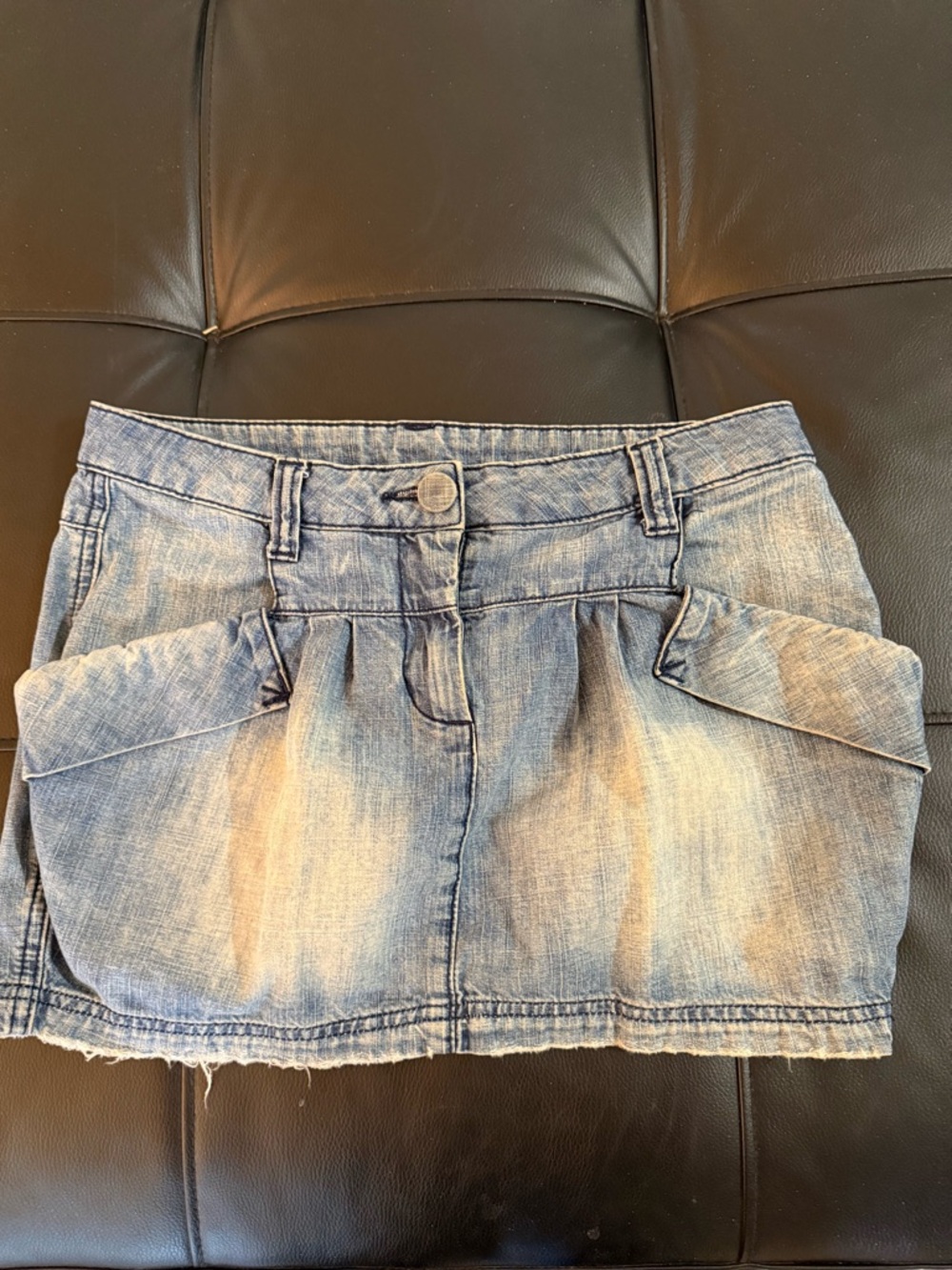Light Blue Denim Mini Skirt with Front Flap Pockets